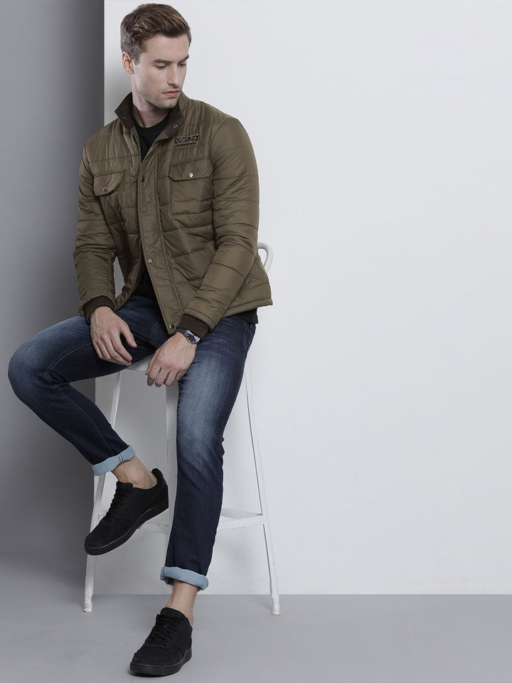 The Indian Garage Co Men Zip-Front Puffer Jacket with Flap-Button Pockets