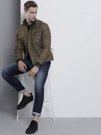 The Indian Garage Co Men Zip-Front Puffer Jacket with Flap-Button Pockets
