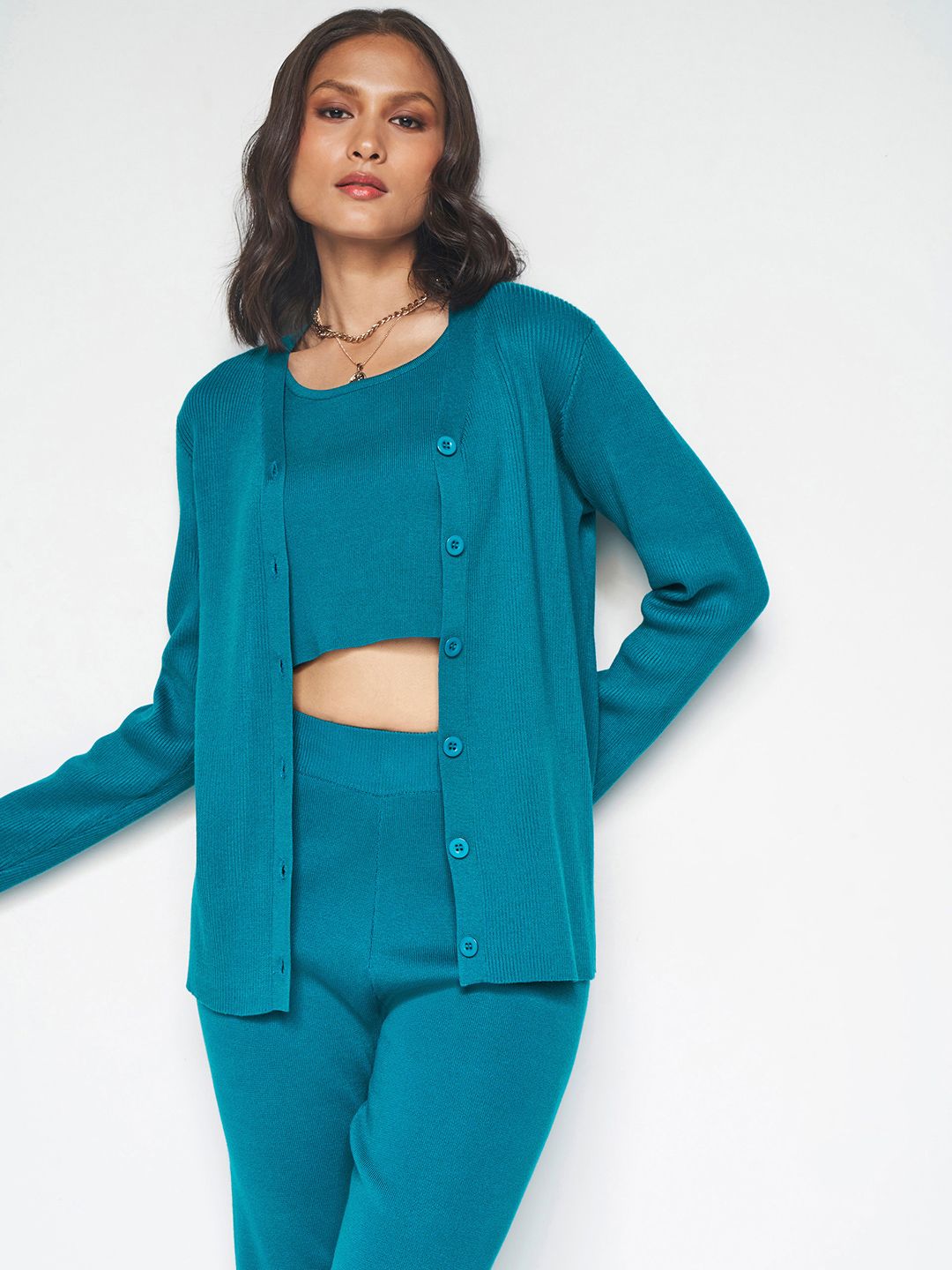 And Women Solid Top with Trousers & Jacket