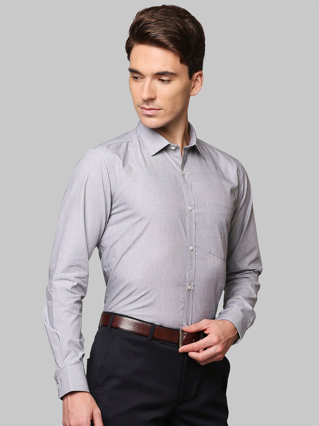 Park Avenue Men Grey Slim Fit Opaque Cotton Formal Shirt
