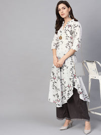 SOJANYA Women White & Grey Quirky Print A-Line Kurta