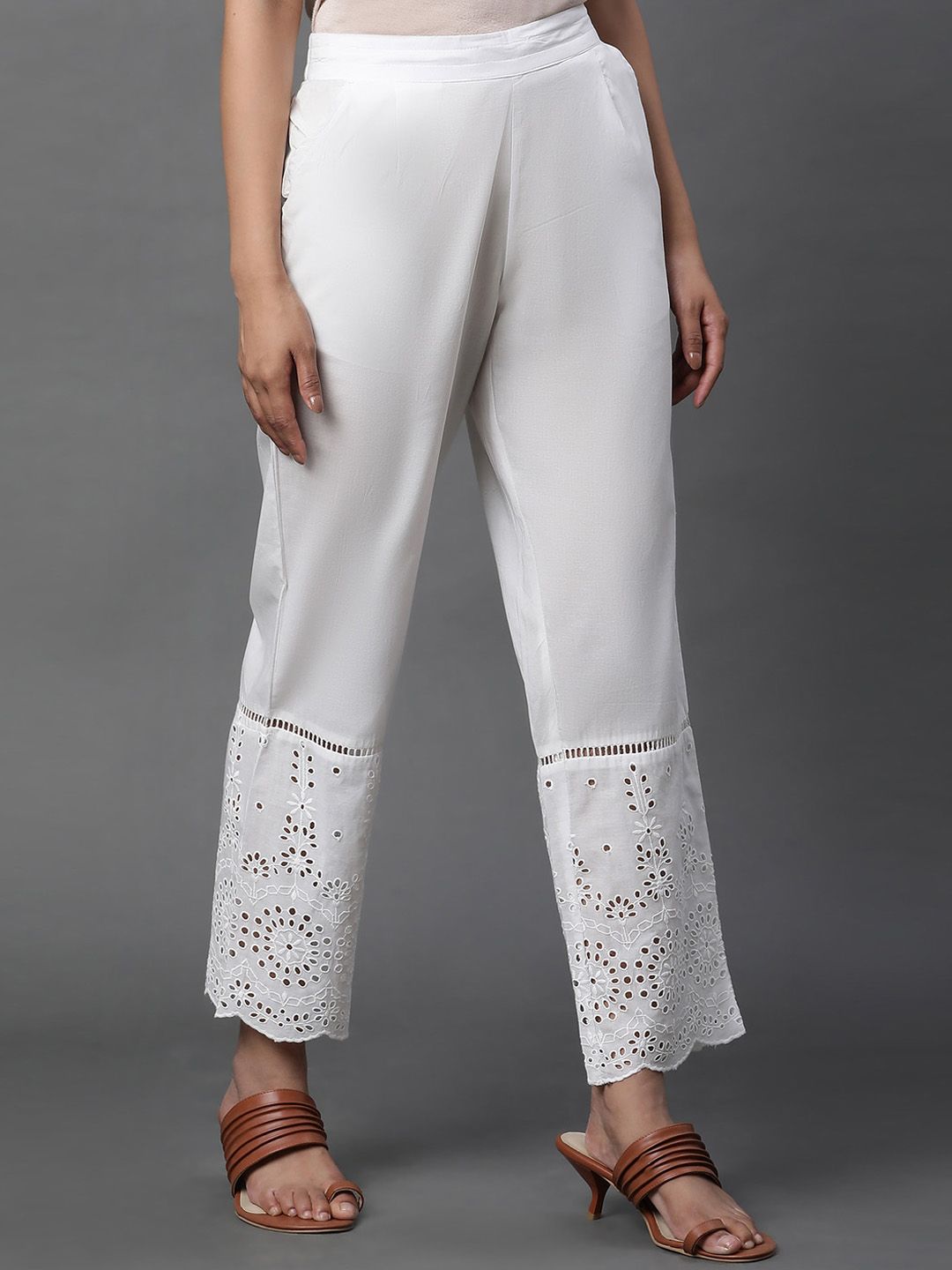 W Women Pure Cotton Straight Fit Cigarette Trousers