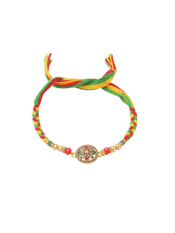 Set Uniseks NVR 2 Rakhi Bunga Batu Tiruan Berbilang Warna Dengan Roli Chawal
