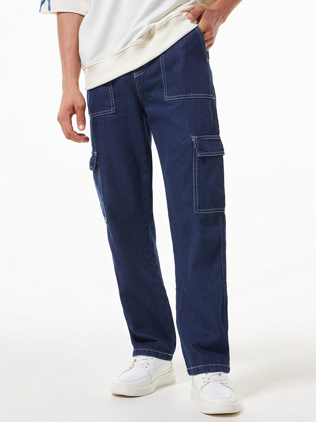 Bewakoof Men Pure Cotton Baggy Cargo Jeans