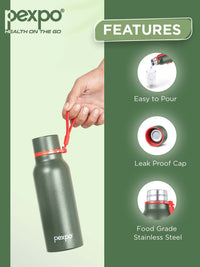 Pexpo Bosco Green Double wall Thermosteel Hot & Cold Green Insulated Water Bottle 600ml