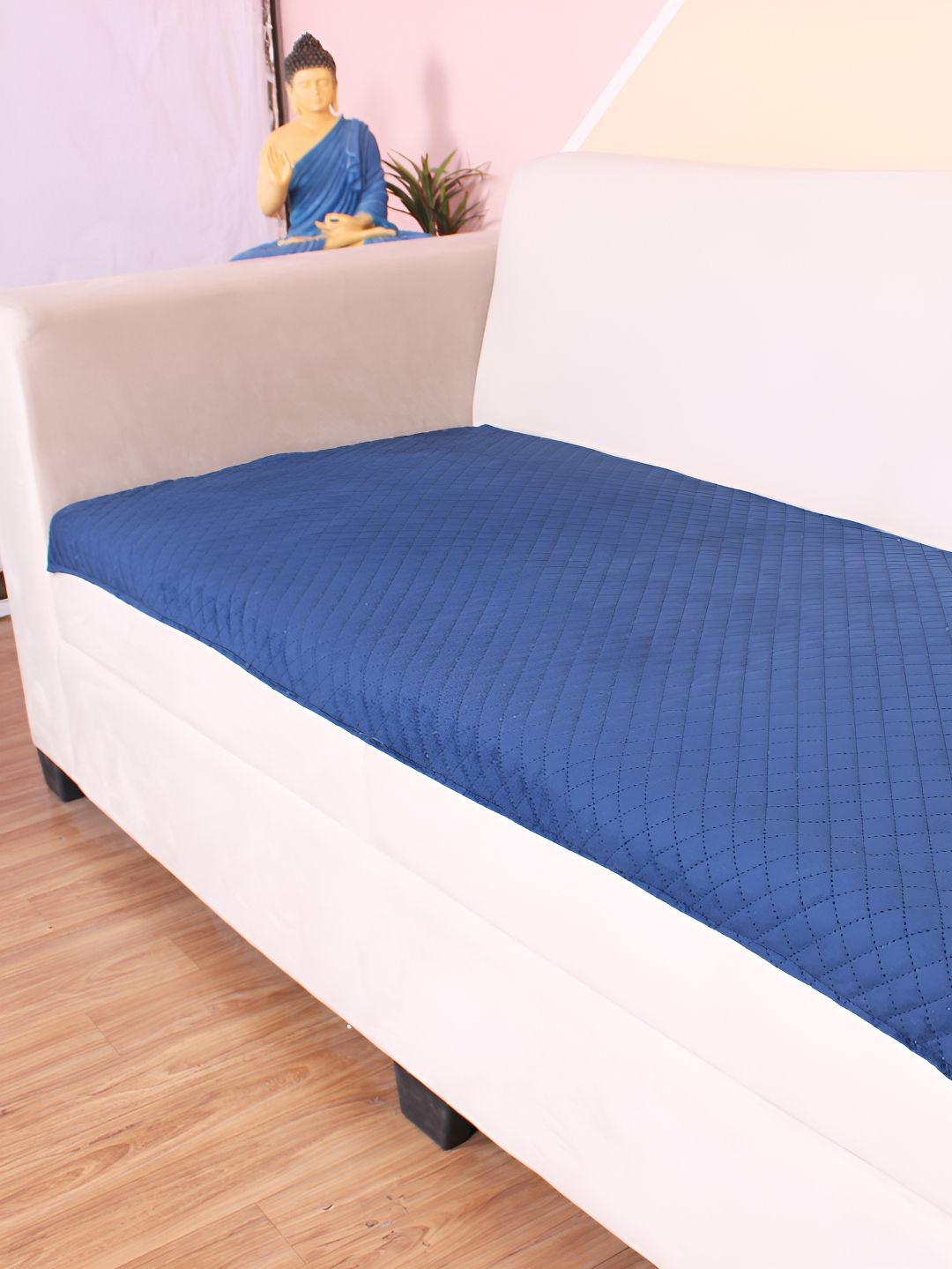 STITCHNEST Blue Self Design 3 Seater Sofa Cover