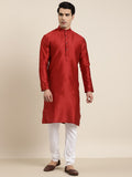 SOJANYA Men Red Self-Design Straight Kurta