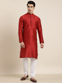 SOJANYA Men Red Self-Design Straight Kurta