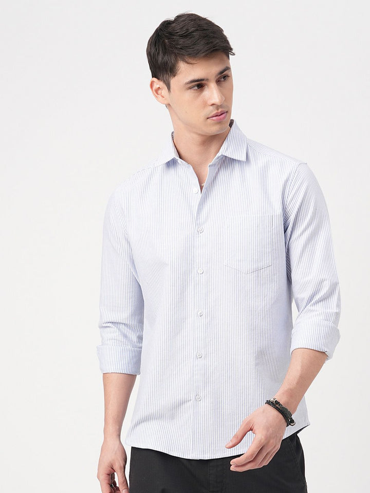 VASTRADO Men Classic Slim Fit Cutaway Collar Pinstripes Striped Cotton Casual Shirt