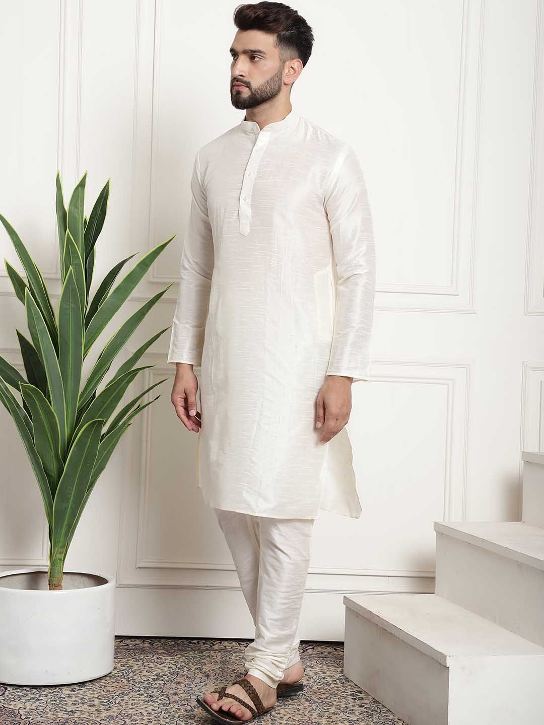 SOJANYA Men Off White Regular Kurta with Churidar