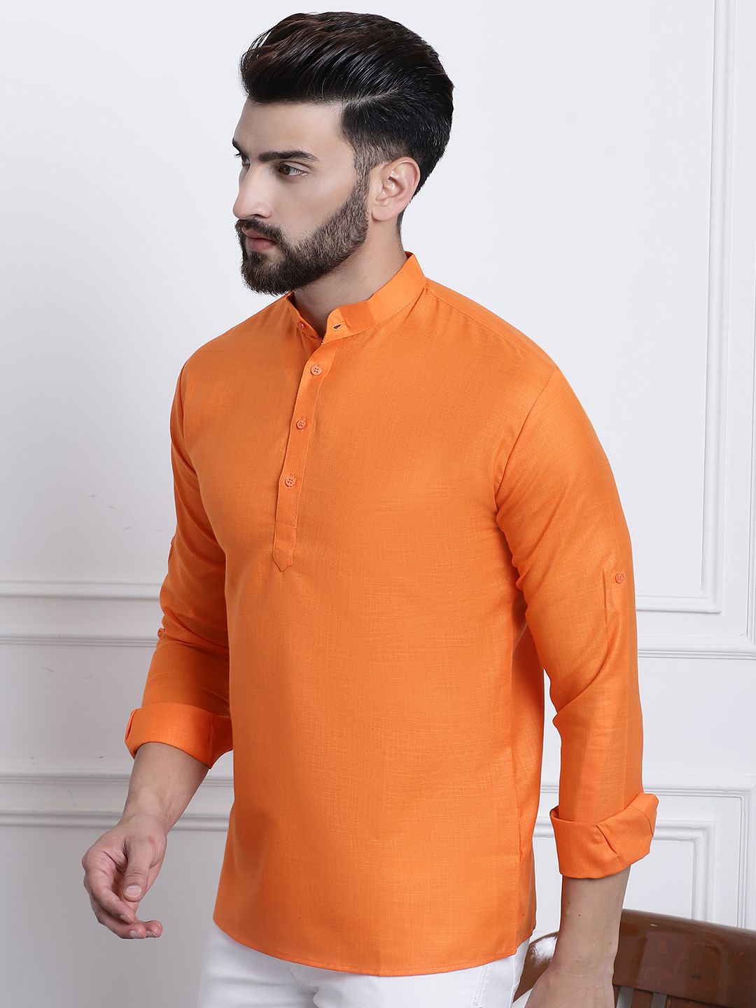 SOJANYA Lelaki Orange Solid Kurta Lurus