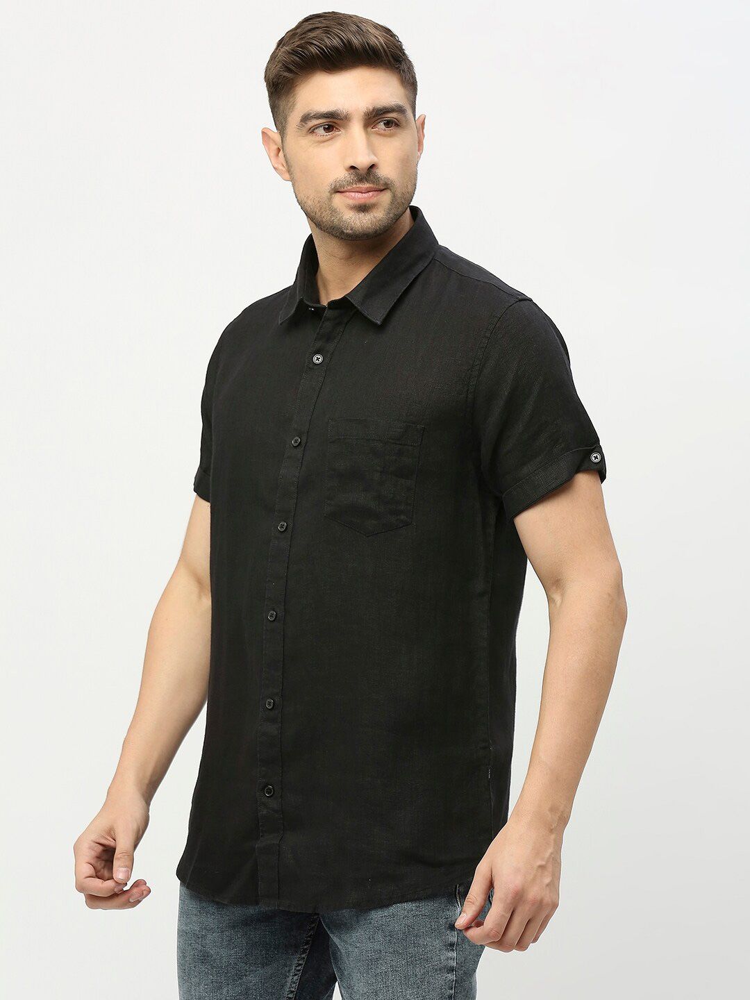 SPYKAR Spread Collar Linen Casual Shirt
