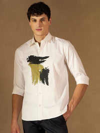DENNISON Smart Abstract Printed Spread Collar Long Sleeve Cotton Shirt