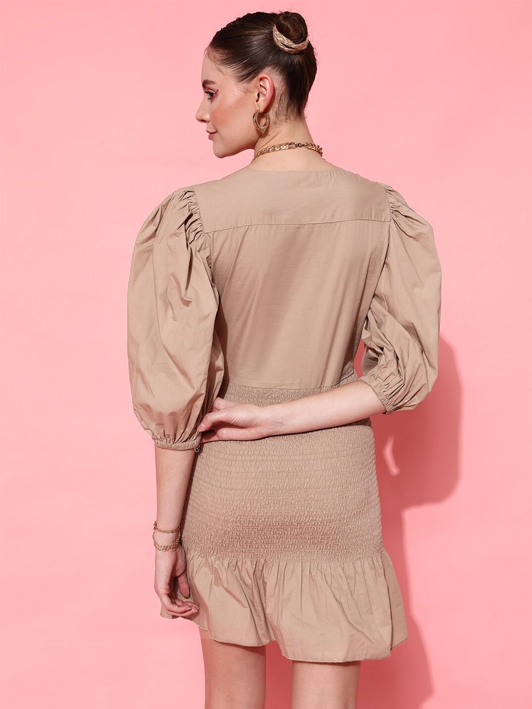 STREET 9 Women Classy Beige Solid Dress