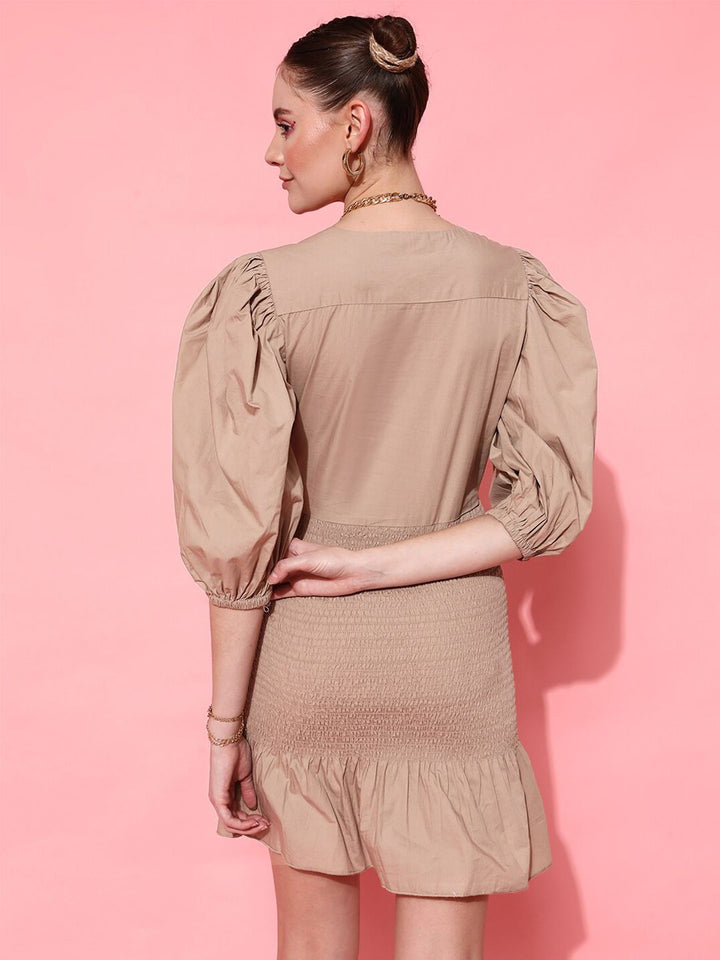 STREET 9 Women Classy Beige Solid Dress
