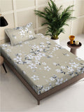 KLOTTHE Beige & White Floral Printed 400 TC Pure Cotton Single Bedsheet & Pillow Cover