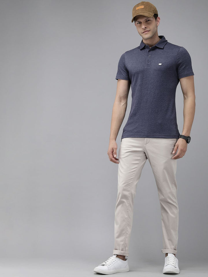 THE BEAR HOUSE Men Navy Blue Polo Collar Slim Fit T-shirt