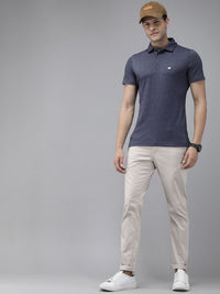 THE BEAR HOUSE Men Navy Blue Polo Collar Slim Fit T-shirt
