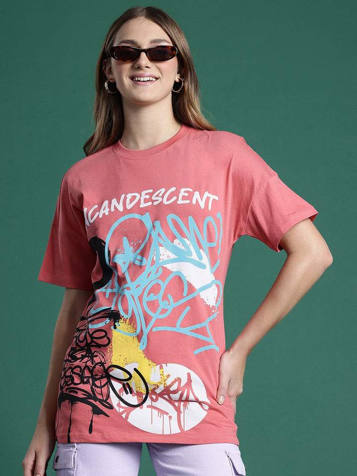 DressBerry Printed Drop-Shoulder Sleeves Pure Cotton Longline T-shirt