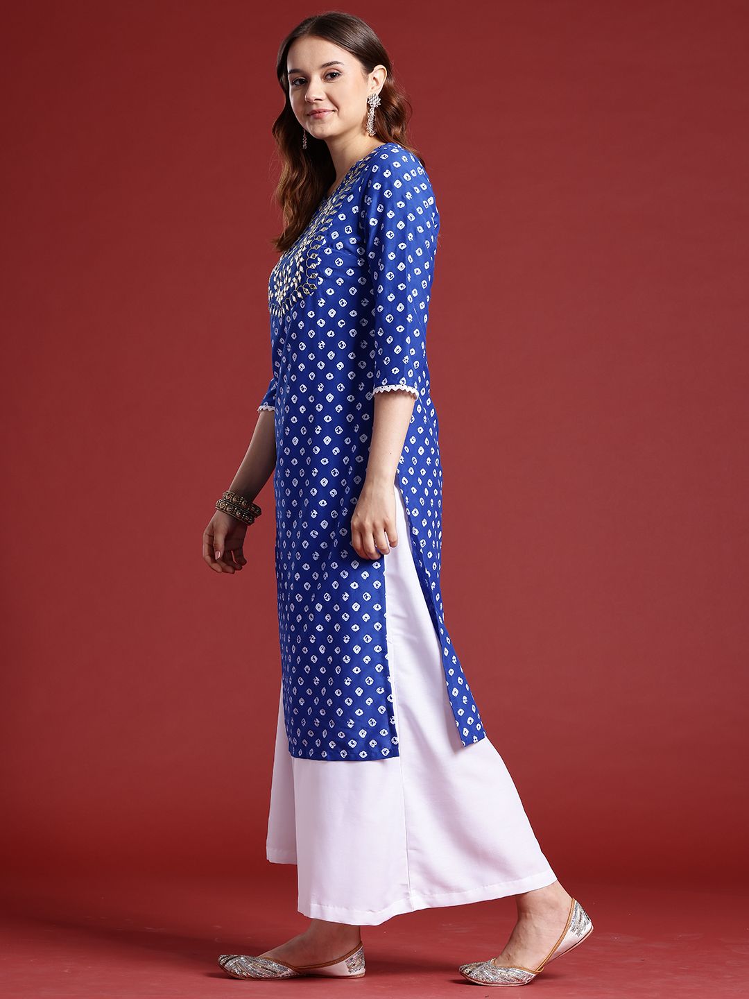 Anouk Bandhani Printed Mirror Work Embellished Kurta Set