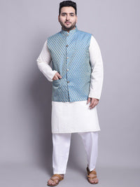 SOJANYA PLUS Plus Size Bordir Cotton Kurta Dengan Piyama & Tenunan Design Nehru Jaket