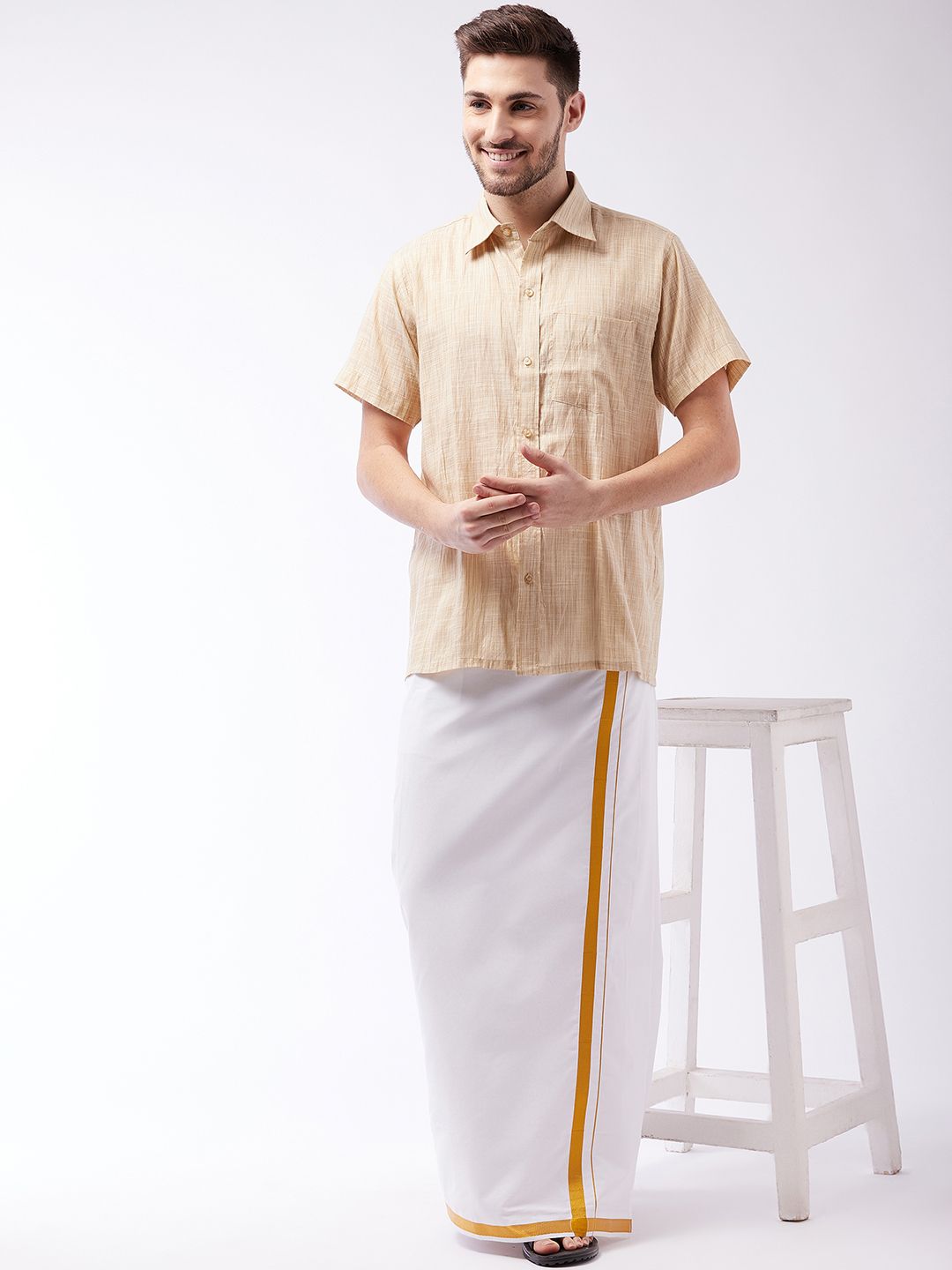 VASTRAMAY Men White Solid Cotton Dhoti