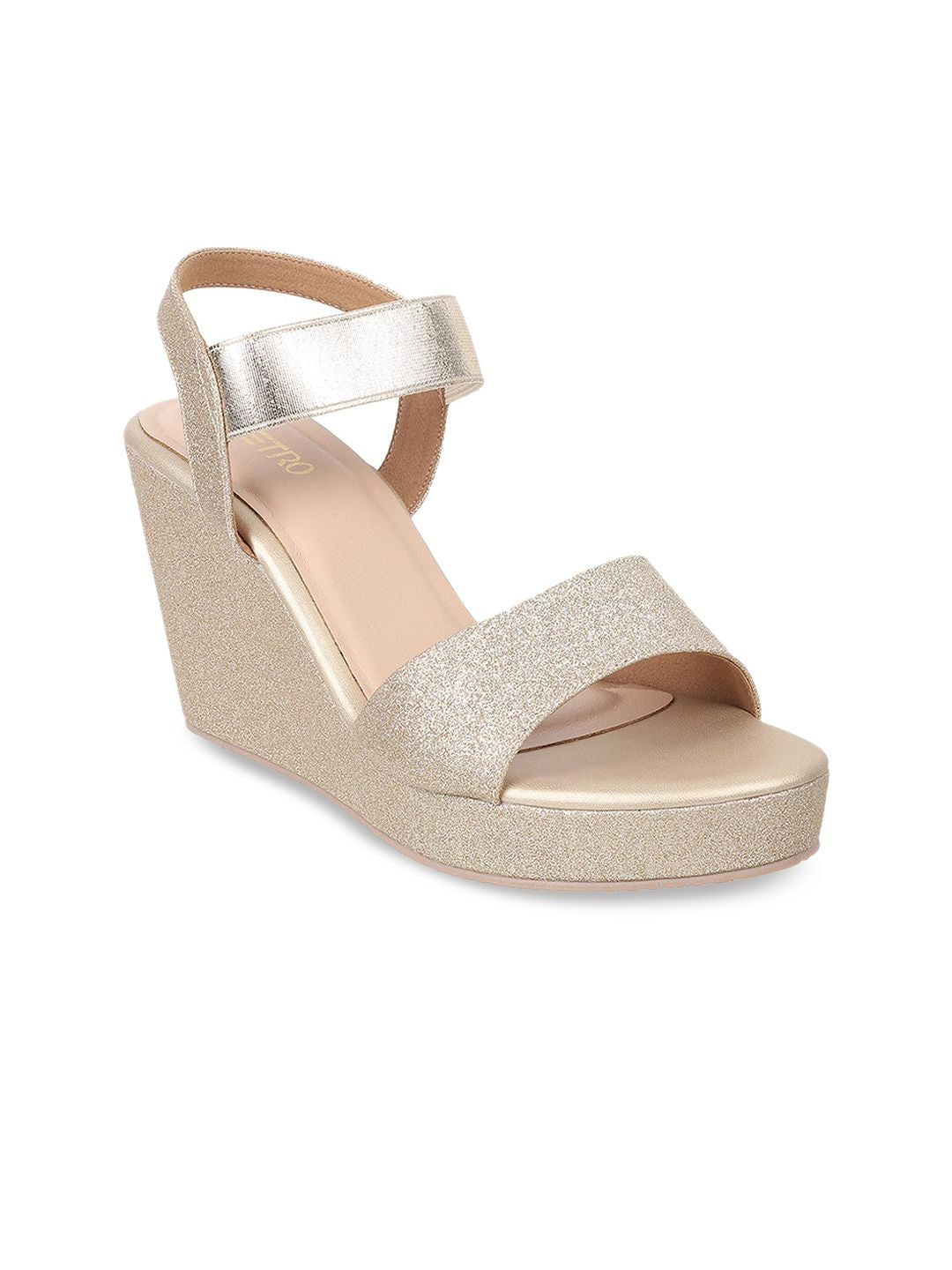Metro Embellished Open Toe Wedges With Backstrap