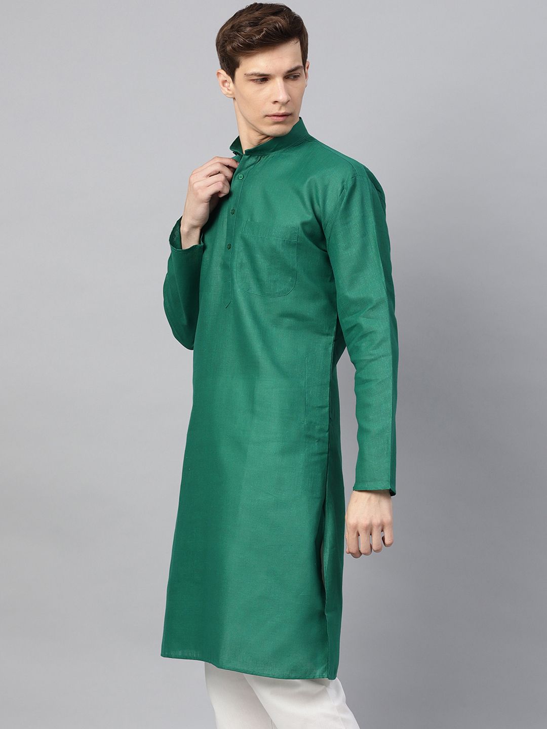 SOJANYA Men Green Solid Straight Kurta