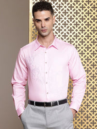 House of Pataudi Floral Embroidered Pure Cotton Party Jashn Shirt