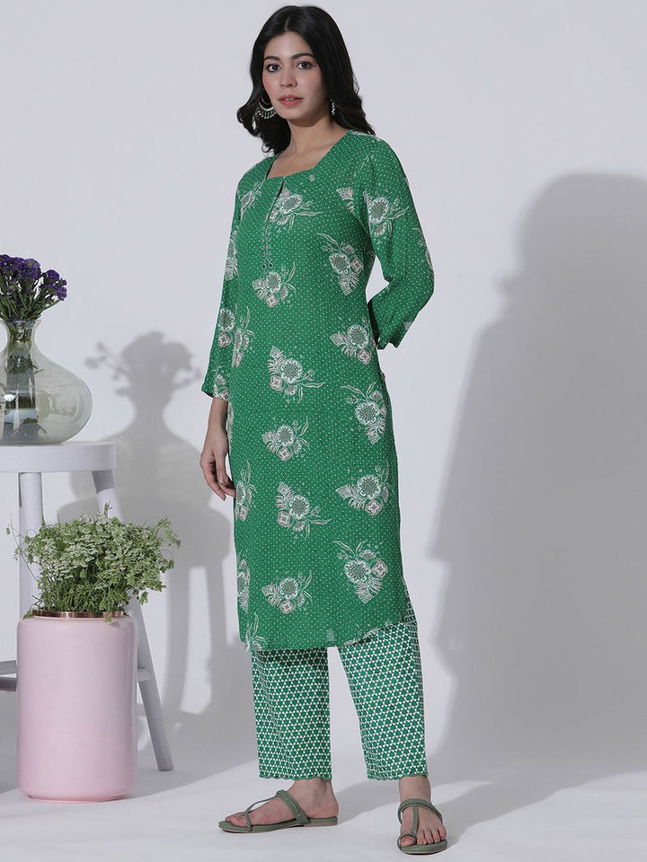 W Floral Printed Regular Mirror Work Straight Kurta with Trousers & With Dupatta