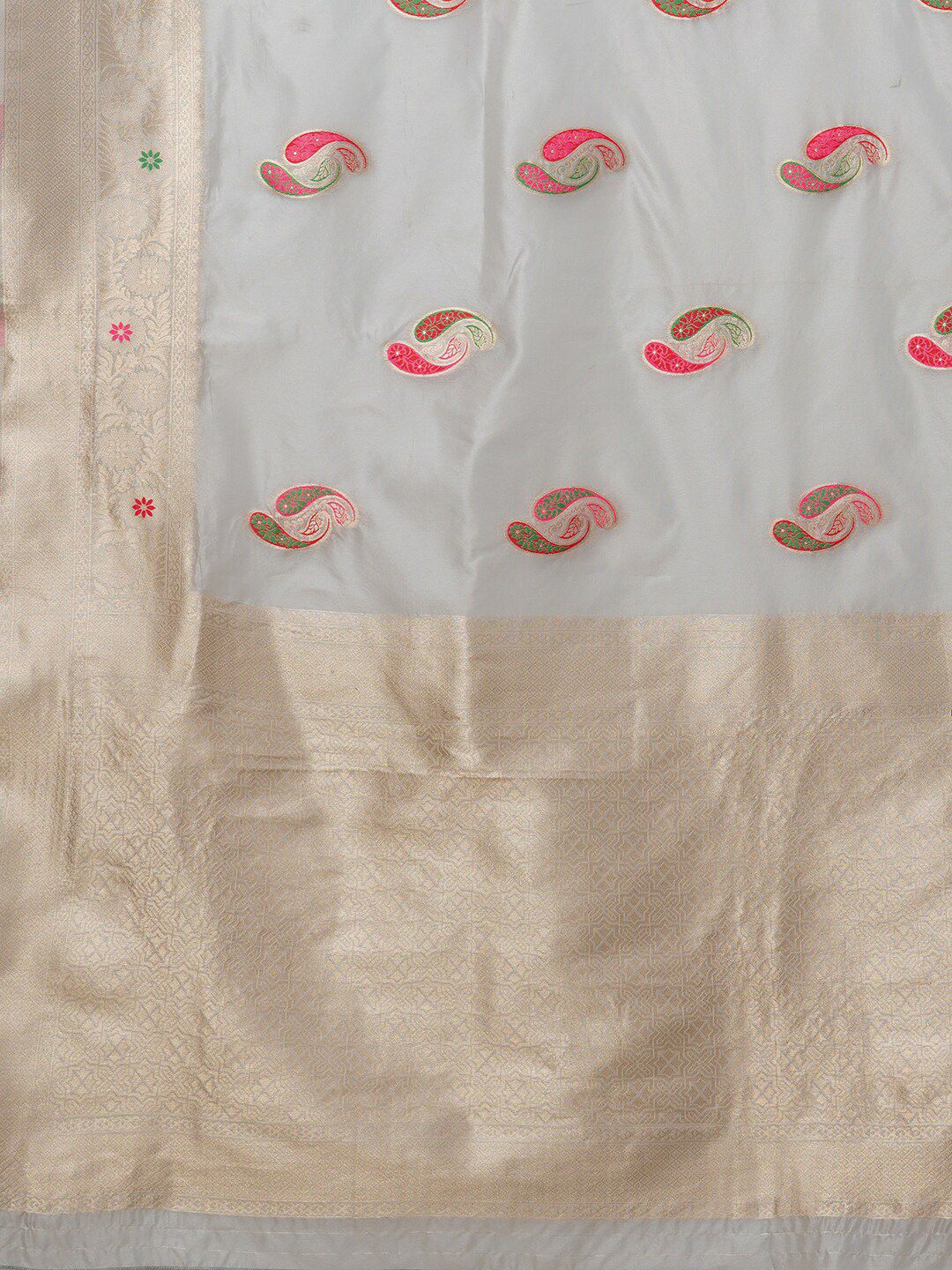 Saree mall Grey & Pink Paisley Woven Design Zari Organza Banarasi Sarees