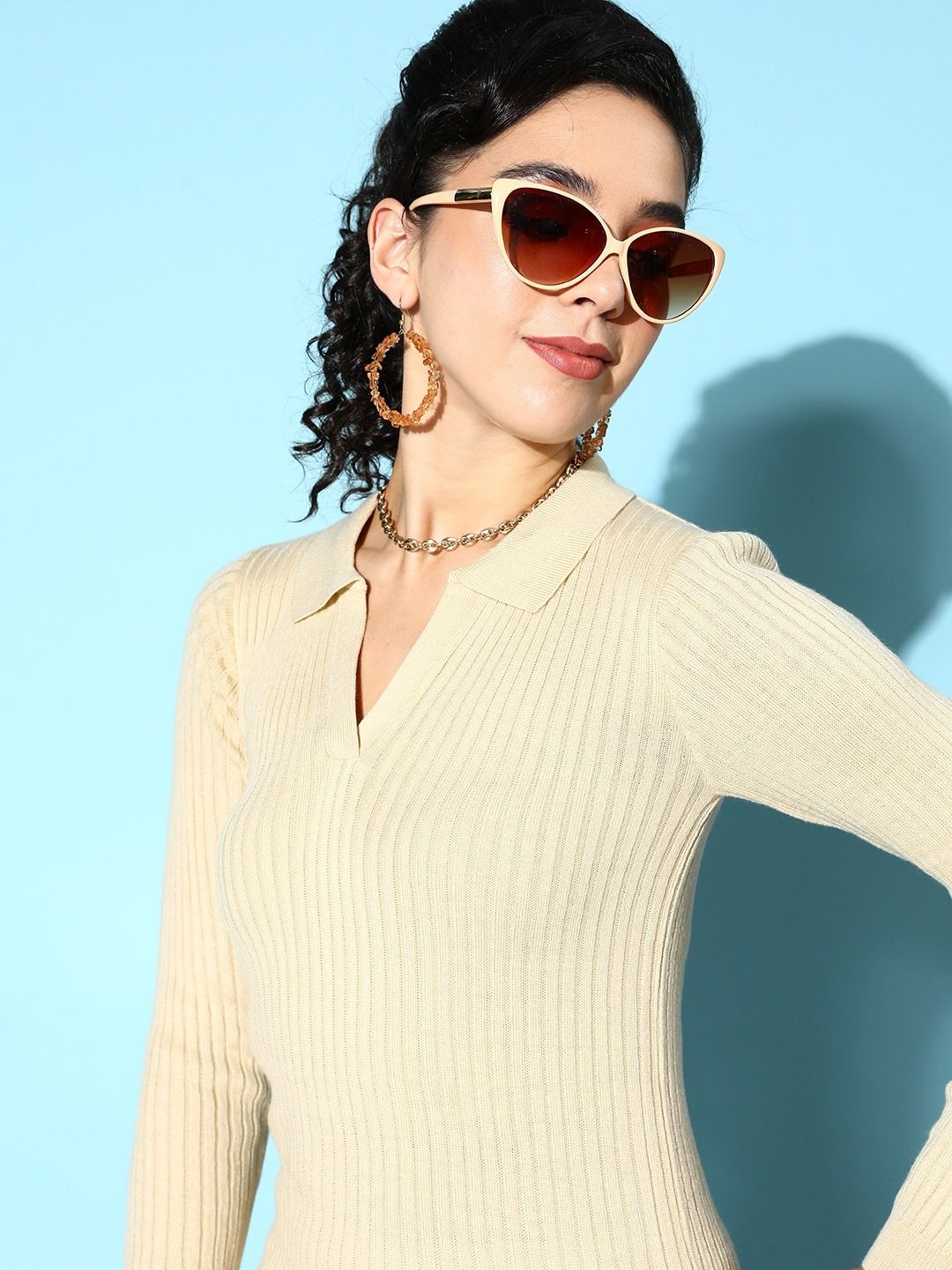 Berrylush Women  Off-White Striped Knits Bits Dress