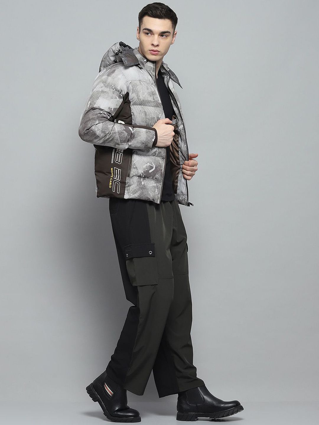 Monte Carlo Men Hooded Abstract Printed Casual Puffer Lightweight Jacket