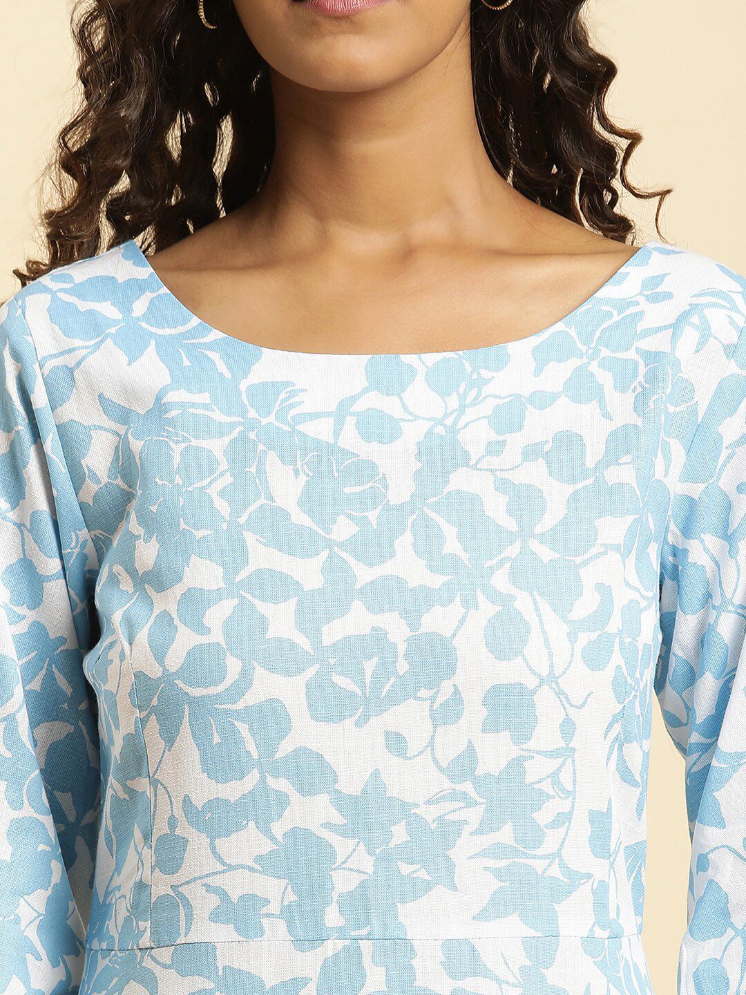 W Floral Printed Cotton A Line Midi Dress