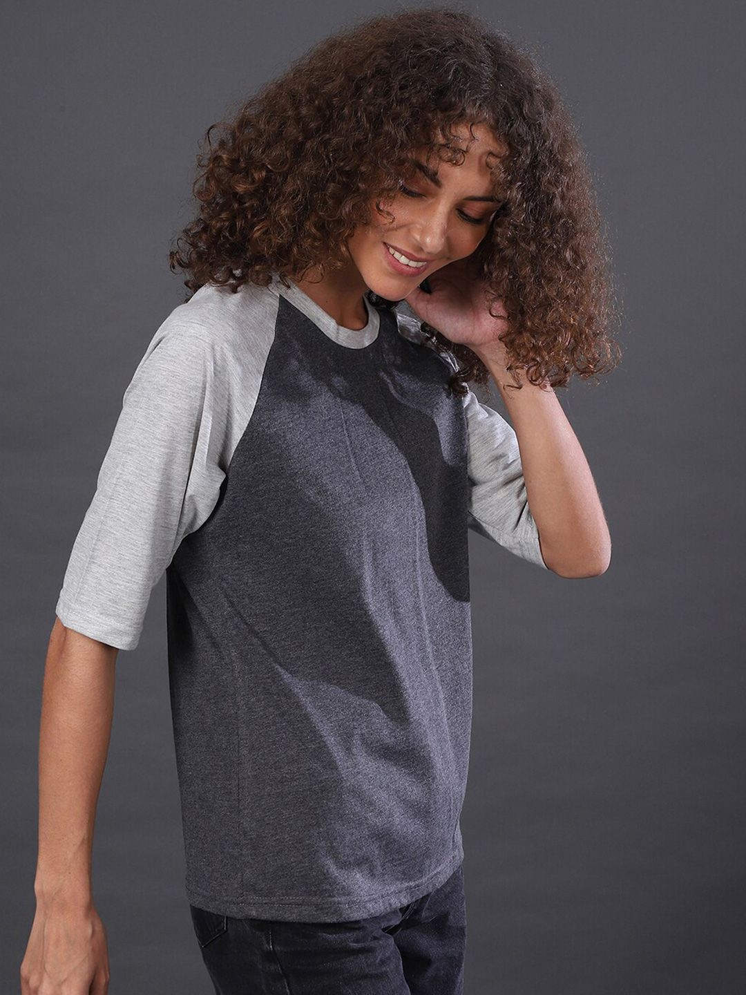 Campus Sutra Charcoal Grey Regular Top