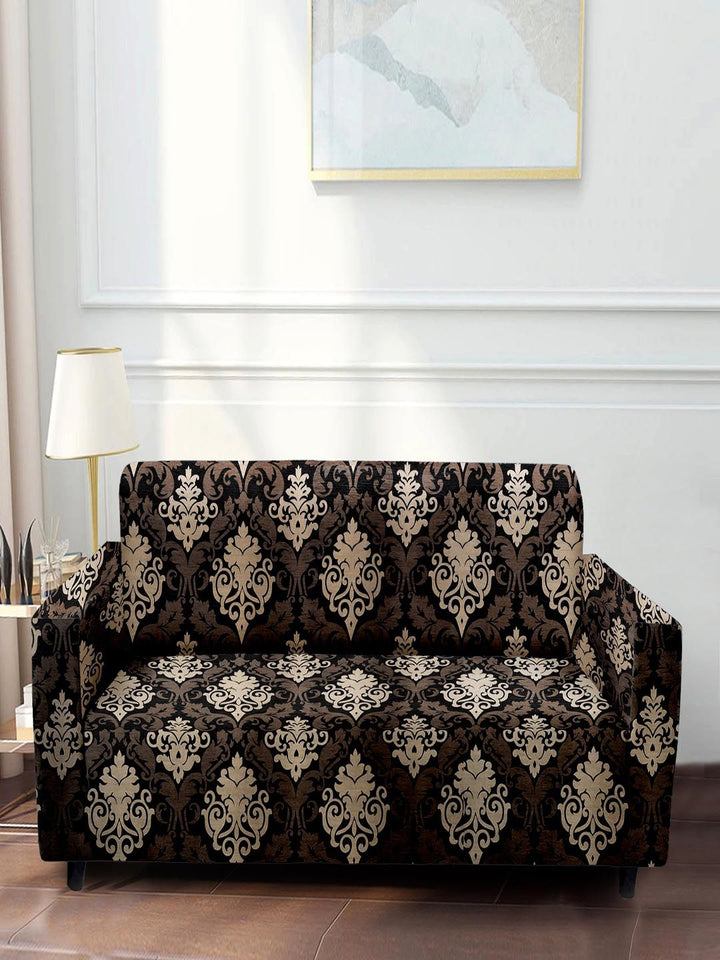 Cortina Black & Grey Ethnic Printed Three Seater Sofa Cover