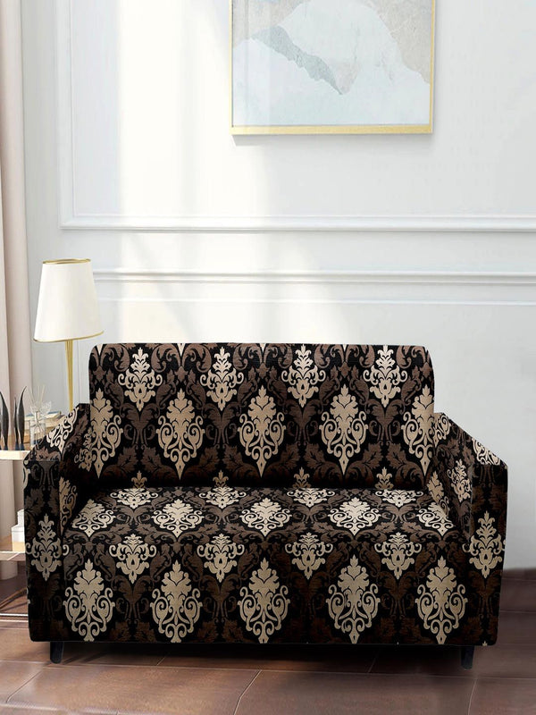 Cortina Black & Grey Ethnic Printed Three Seater Sofa Cover