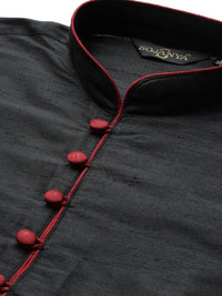 SOJANYA Men Black Solid Straight Kurta