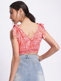 DressBerry Floral Frenzy Tie-Up Detail Smocked Crop Top