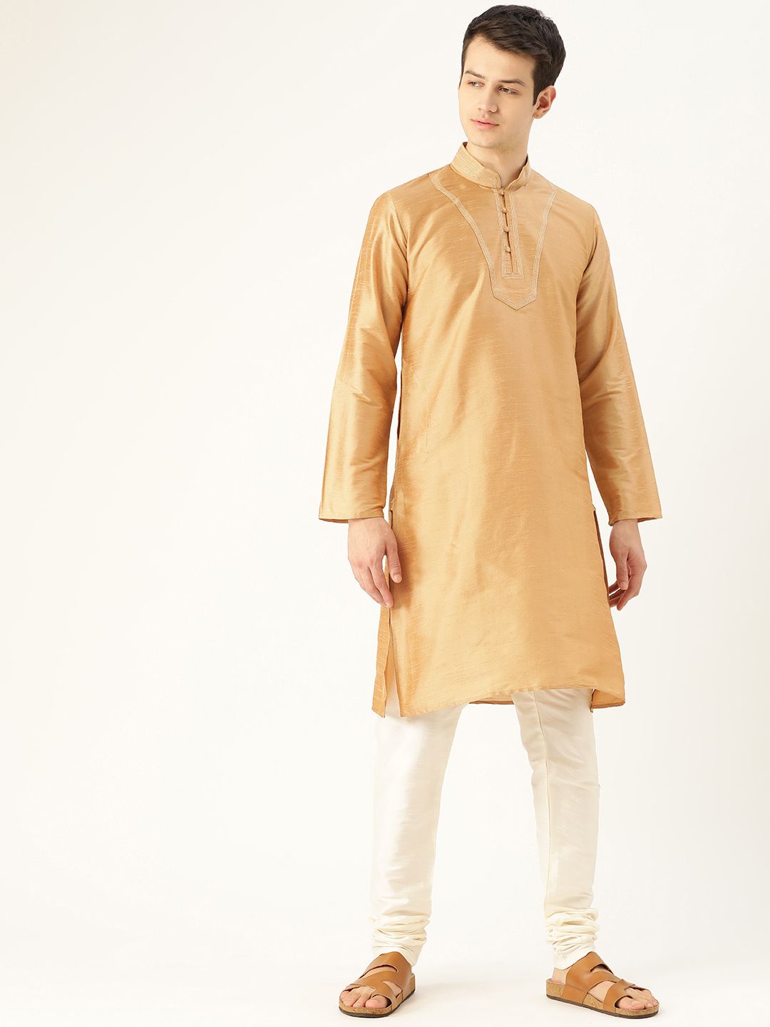 SOJANYA Men Beige Solid Straight Kurta