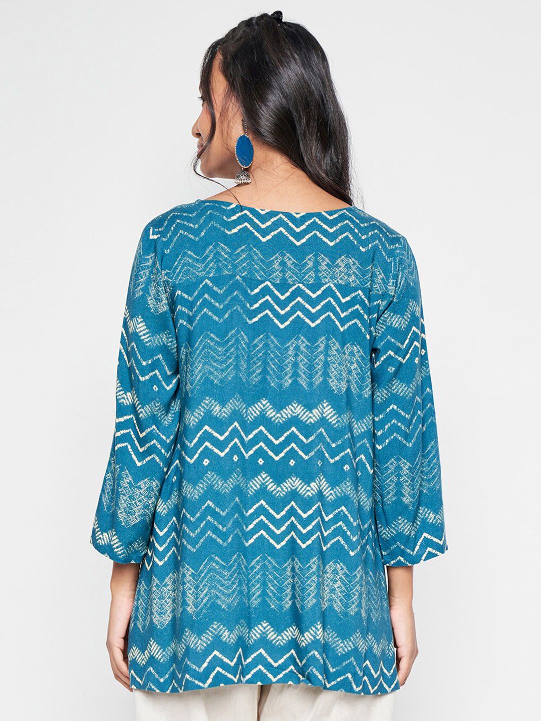 Global Desi Geometric Printed V-Neck A-Line Top