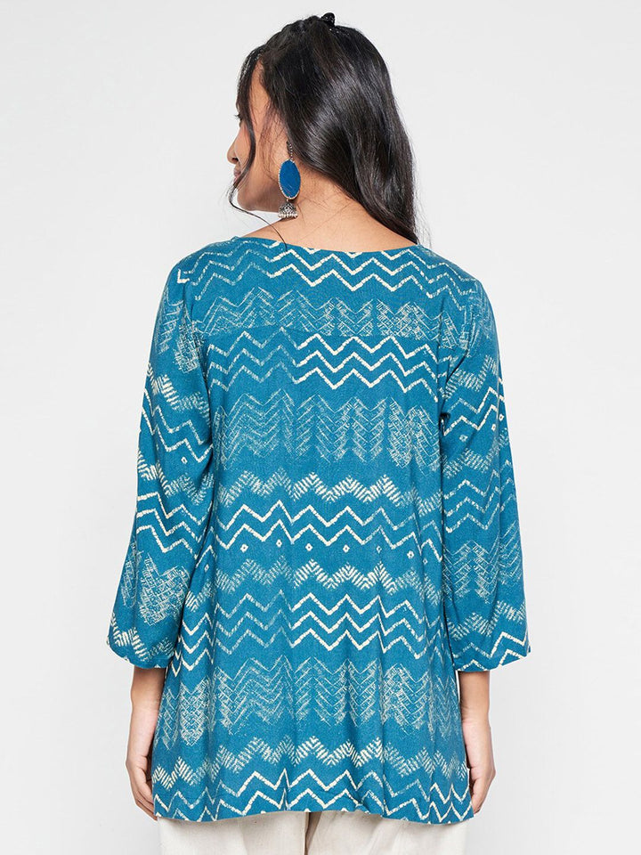 Global Desi Geometric Printed V-Neck A-Line Top