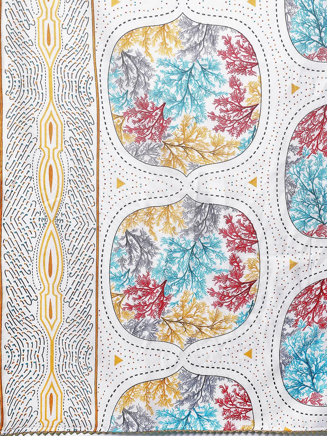 KALINI Floral Printed Embroidered Thread Work Straight Kurta With Trousers & Dupatta