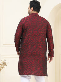 SOJANYA PLUS Lelaki Plus Size Red & Black Woven Design Straight Kurta