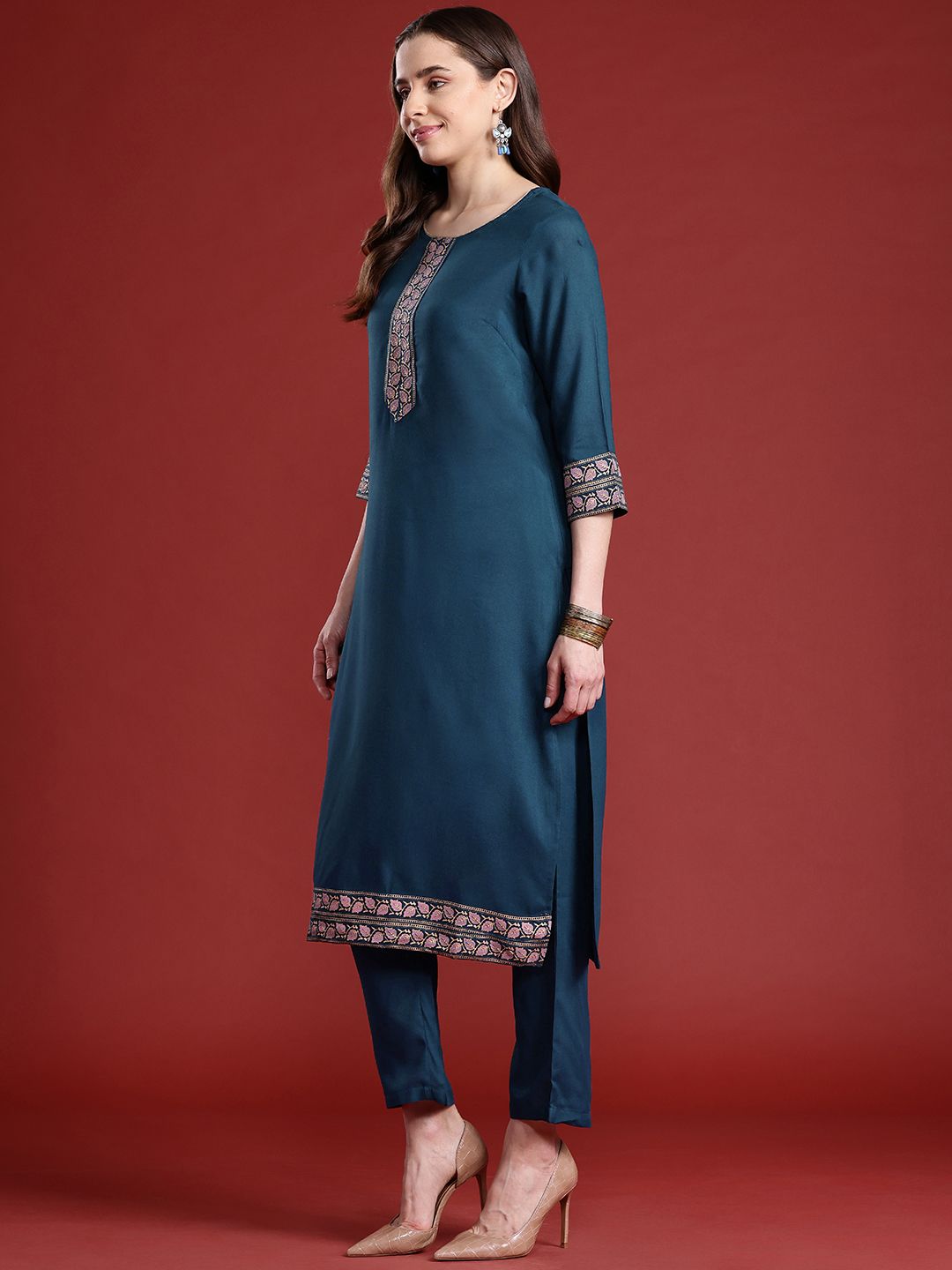 Anouk Ethnic Motifs Printed Straight Kurta Set With Dupatta