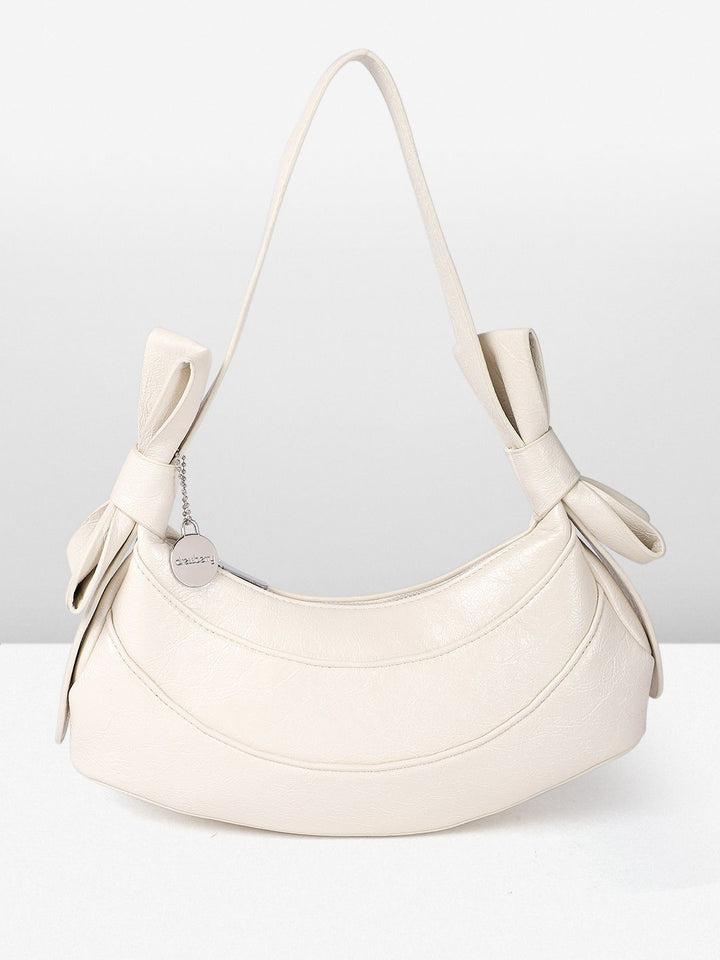 DressBerry Textured Half Moon Shoulder Bag with Bow Detail