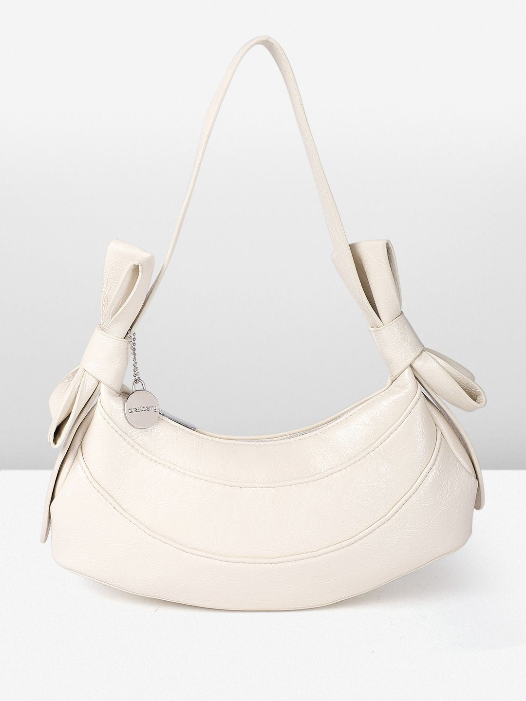 DressBerry Textured Half Moon Shoulder Bag with Bow Detail