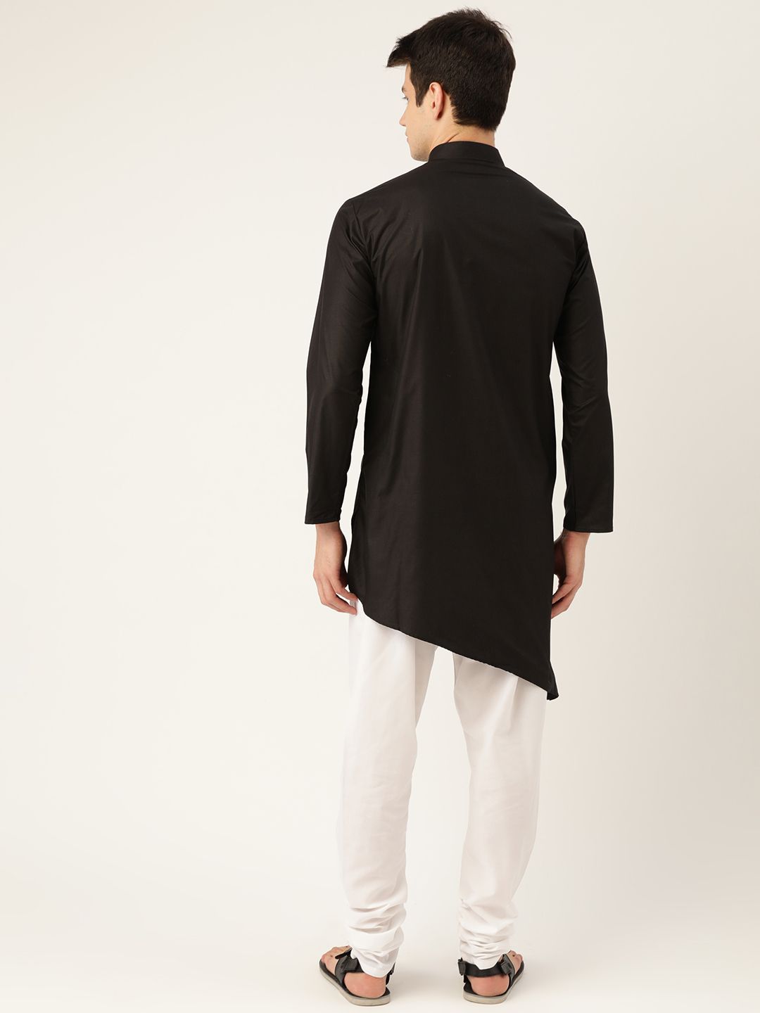 SOJANYA Men Black Solid Straight Kurta with Asymmetric Hem
