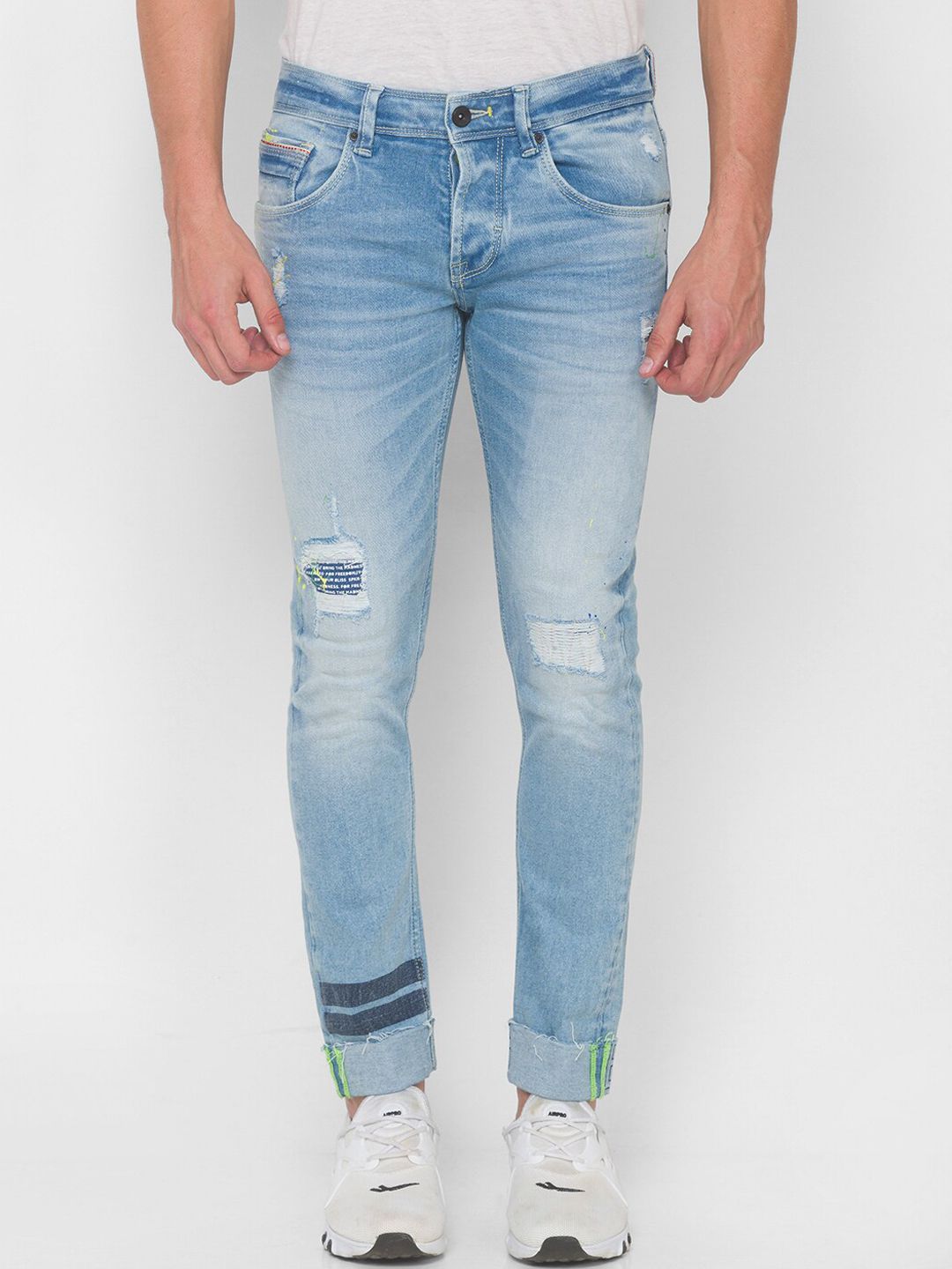 SPYKAR Men Blue Skinny Fit Low-Rise Mildly Distressed Heavy Fade Jeans