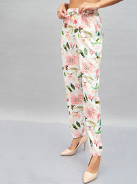SASSAFRAS White Women Floral Printed Straight Fit Trousers